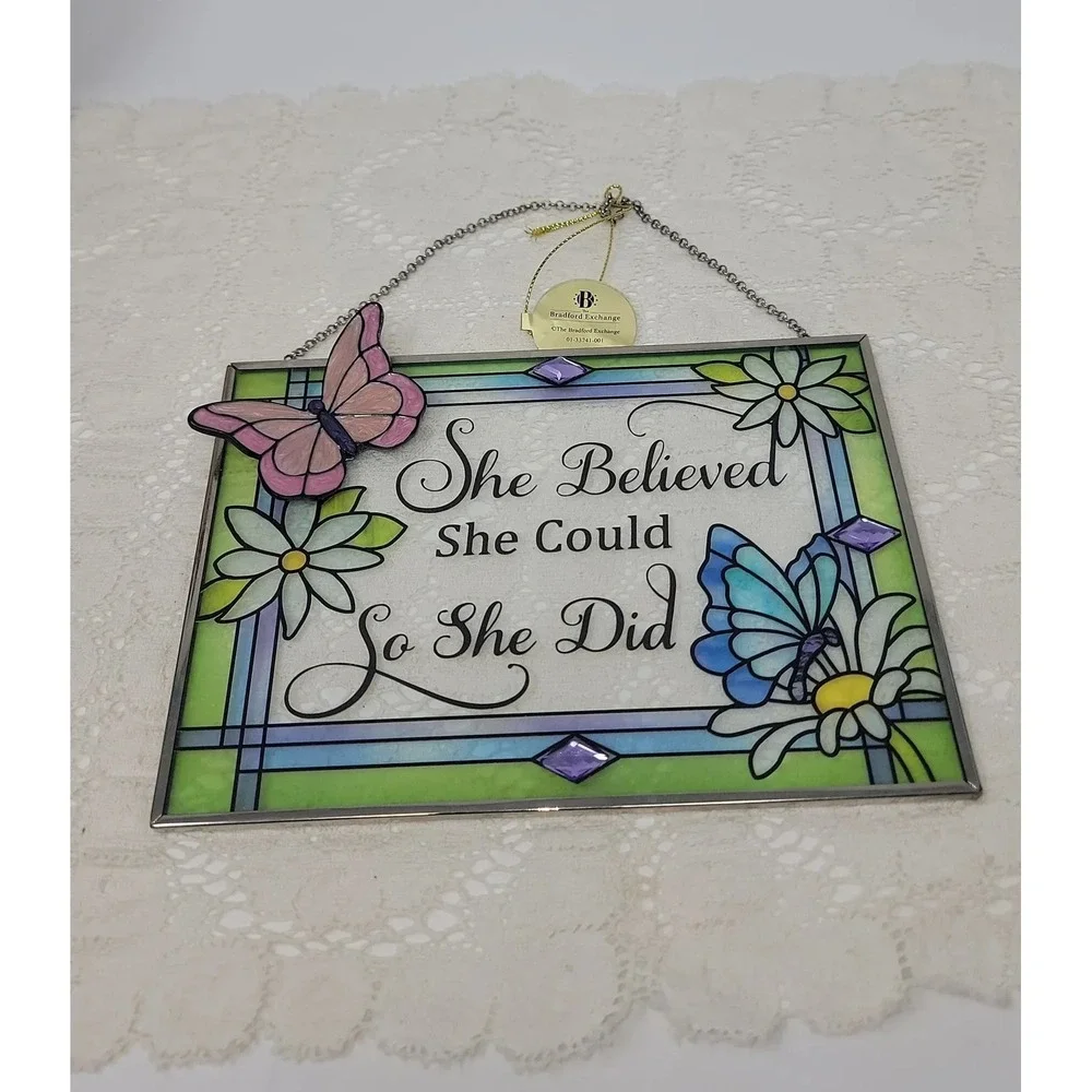 The Bradford Exchange She Believed She Could Suncatcher 7x5 Multicolor Butterfly